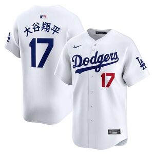 Nike Los Angeles Dodgers White Jersey with Blue Script and Red Number